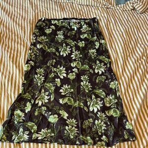 Black Floral Long Women's Skirt - Green Botanical Print